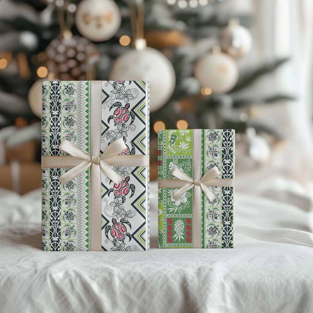 Hawaii Makahiki Turtle Wrapping Paper Green Tapa Pattern - Polynesian Pride