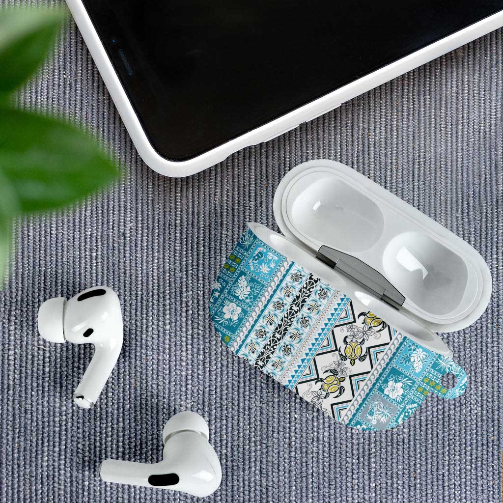 Hawaii Makahiki Turtle AirPods Case Blue Tapa Pattern - Polynesian Pride