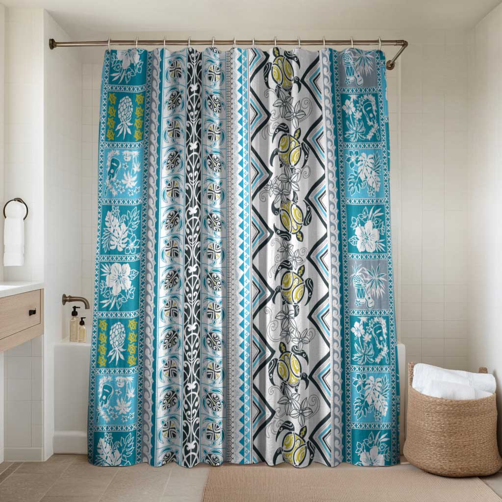 Hawaii Makahiki Turtle Bathroom Set Blue Tapa Pattern - Polynesian Pride