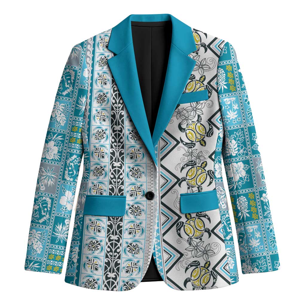 Hawaii Makahiki Turtle Blazer Blue Tapa Pattern - Polynesian Pride