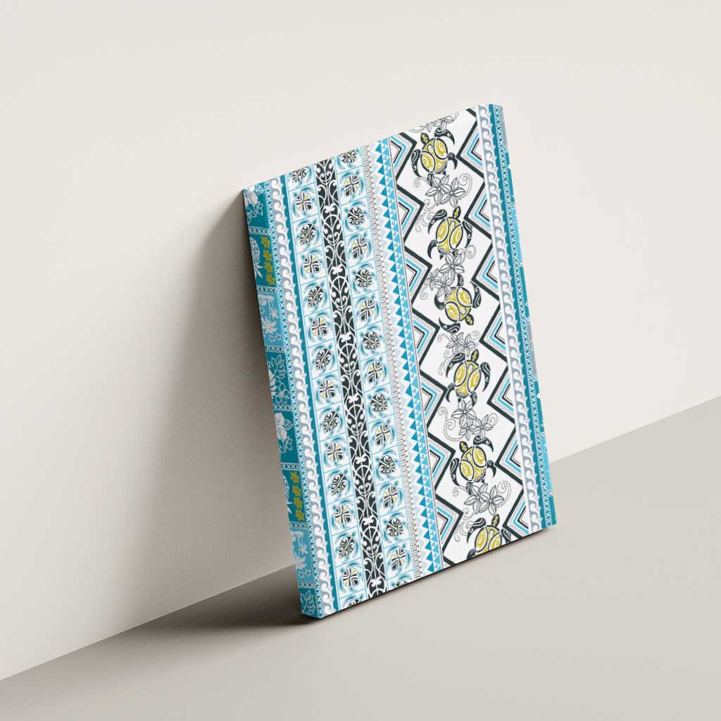 Hawaii Makahiki Turtle Canvas Wall Art Blue Tapa Pattern - Polynesian Pride