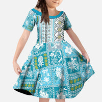 Hawaii Makahiki Turtle Family Matching Off The Shoulder Long Sleeve Dress and Hawaiian Shirt Blue Tapa Pattern - Polynesian Pride