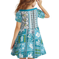 Hawaii Makahiki Turtle Family Matching Off The Shoulder Long Sleeve Dress and Hawaiian Shirt Blue Tapa Pattern - Polynesian Pride