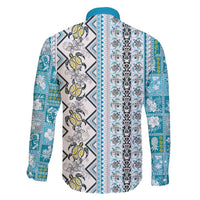 Hawaii Makahiki Turtle Family Matching Off Shoulder Maxi Dress and Hawaiian Shirt Blue Tapa Pattern - Polynesian Pride