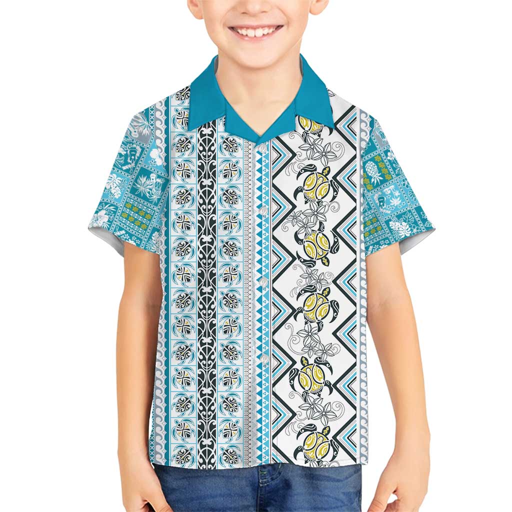 Hawaii Makahiki Turtle Family Matching Summer Maxi Dress and Hawaiian Shirt Blue Tapa Pattern - Polynesian Pride