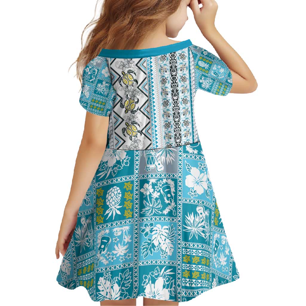 Hawaii Makahiki Turtle Family Matching Tank Maxi Dress and Hawaiian Shirt Blue Tapa Pattern - Polynesian Pride