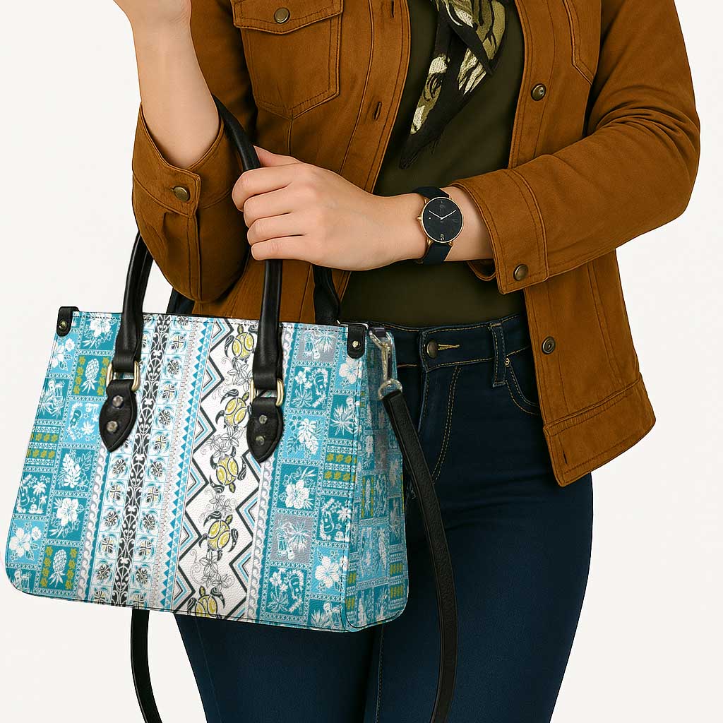 Hawaii Makahiki Turtle Leather Bag Blue Tapa Pattern - Polynesian Pride