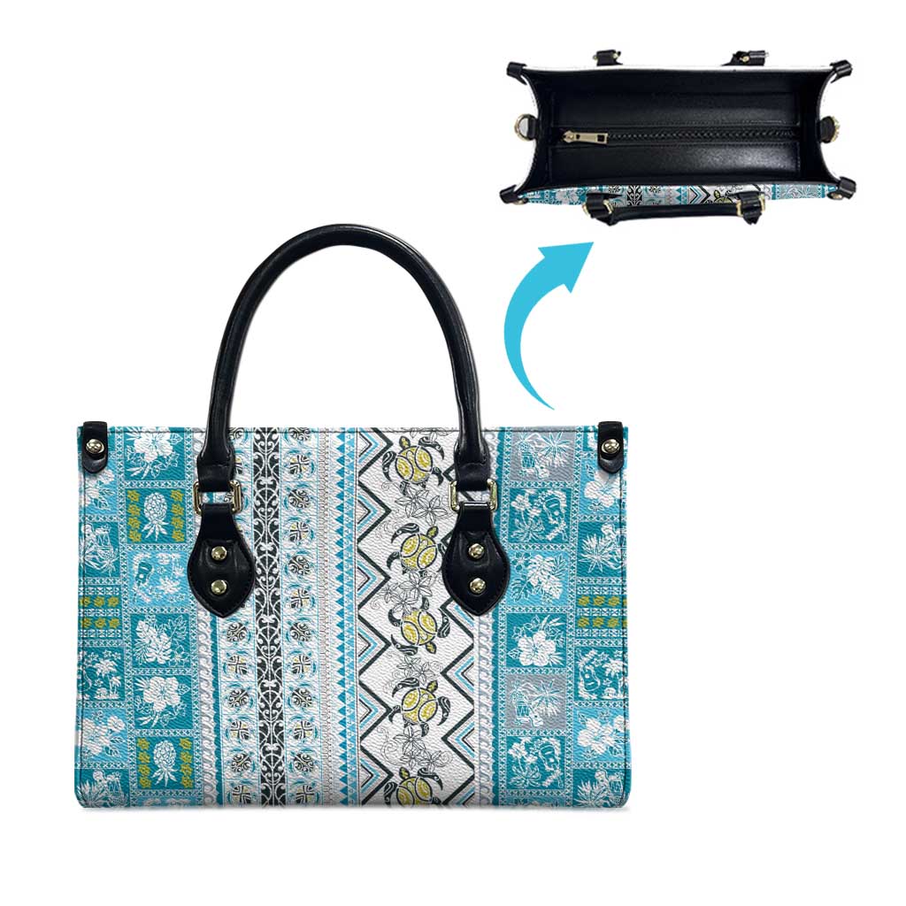 Hawaii Makahiki Turtle Leather Bag Blue Tapa Pattern - Polynesian Pride