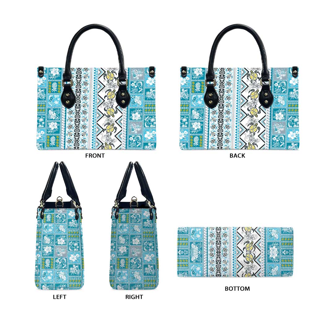 Hawaii Makahiki Turtle Leather Bag Blue Tapa Pattern - Polynesian Pride