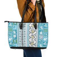 Hawaii Makahiki Turtle Leather Tote Bag Blue Tapa Pattern - Polynesian Pride