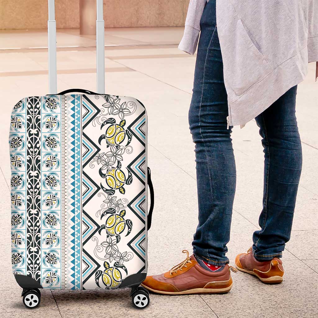 Hawaii Makahiki Turtle Luggage Cover Blue Tapa Pattern - Polynesian Pride