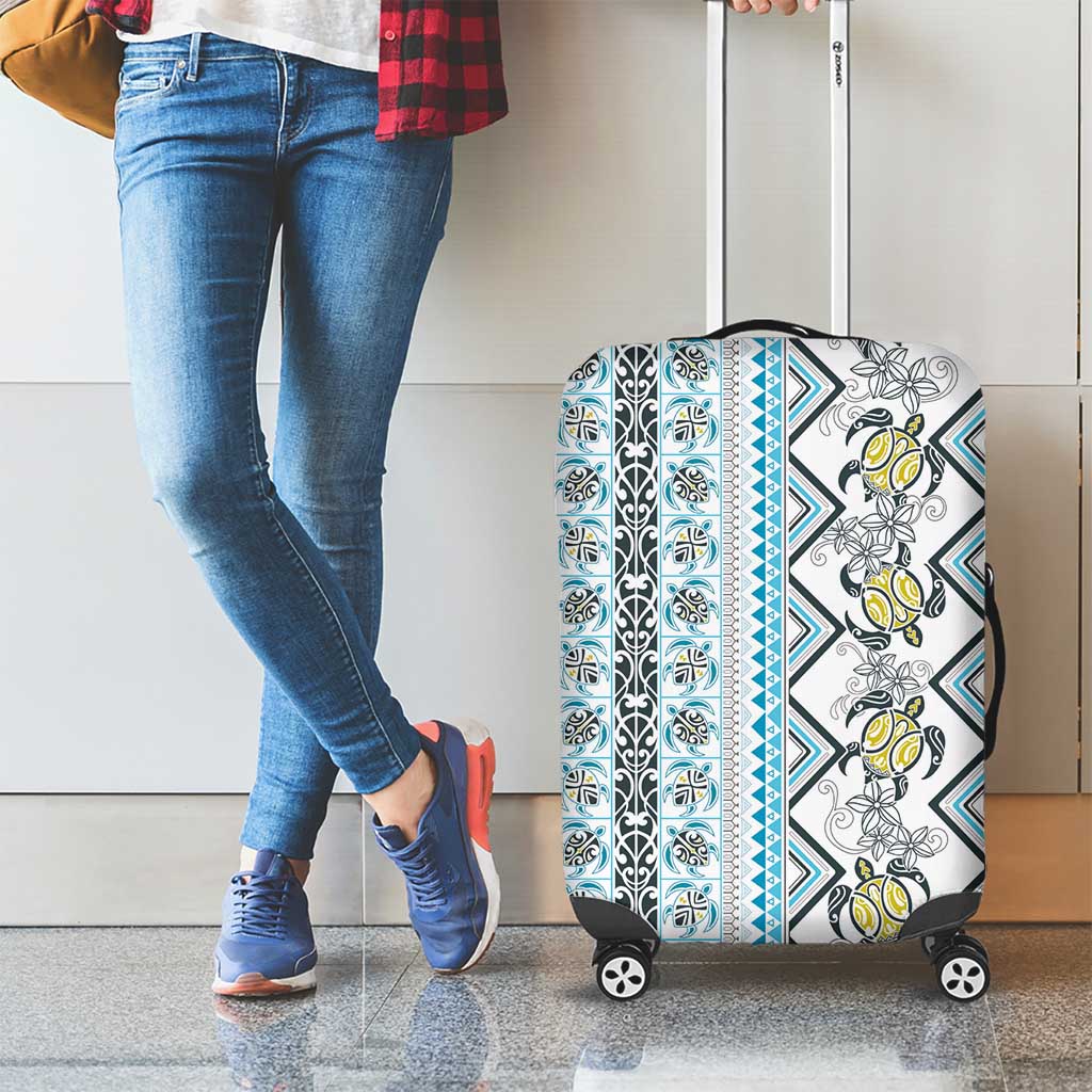 Hawaii Makahiki Turtle Luggage Cover Blue Tapa Pattern - Polynesian Pride