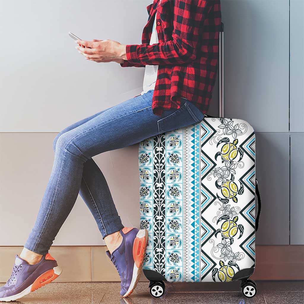Hawaii Makahiki Turtle Luggage Cover Blue Tapa Pattern - Polynesian Pride