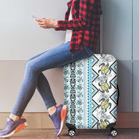 Hawaii Makahiki Turtle Luggage Cover Blue Tapa Pattern - Polynesian Pride