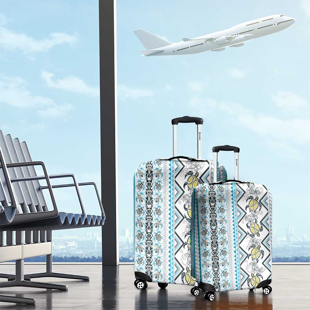 Hawaii Makahiki Turtle Luggage Cover Blue Tapa Pattern - Polynesian Pride