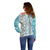 Hawaii Makahiki Turtle Off Shoulder Sweater Blue Tapa Pattern - Polynesian Pride