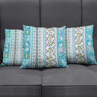 Hawaii Makahiki Turtle Pillow Cover Blue Tapa Pattern - Polynesian Pride
