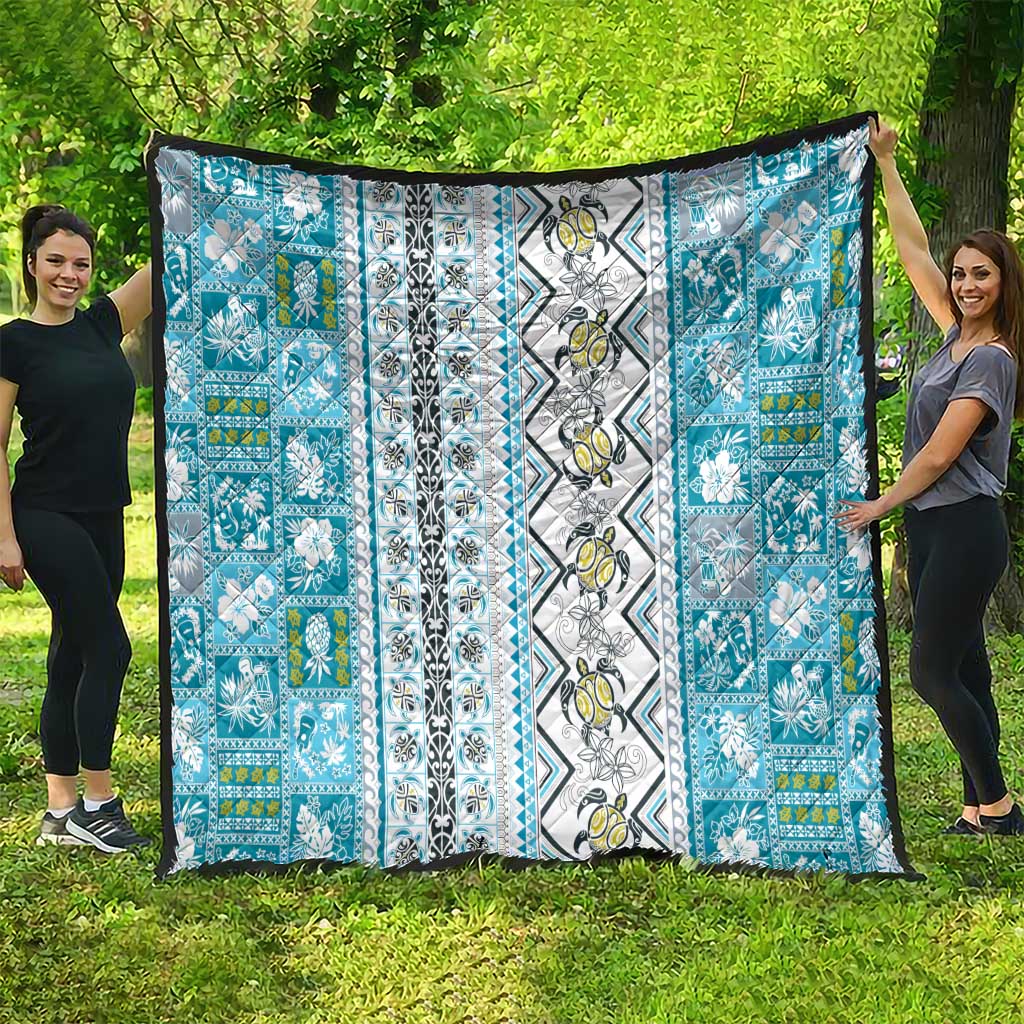 Hawaii Makahiki Turtle Quilt Blue Tapa Pattern - Polynesian Pride