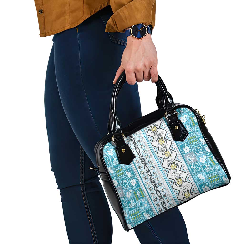 Hawaii Makahiki Turtle Shoulder Handbag Blue Tapa Pattern - Polynesian Pride