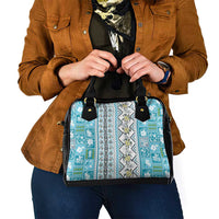 Hawaii Makahiki Turtle Shoulder Handbag Blue Tapa Pattern - Polynesian Pride