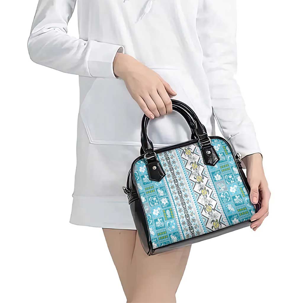 Hawaii Makahiki Turtle Shoulder Handbag Blue Tapa Pattern - Polynesian Pride