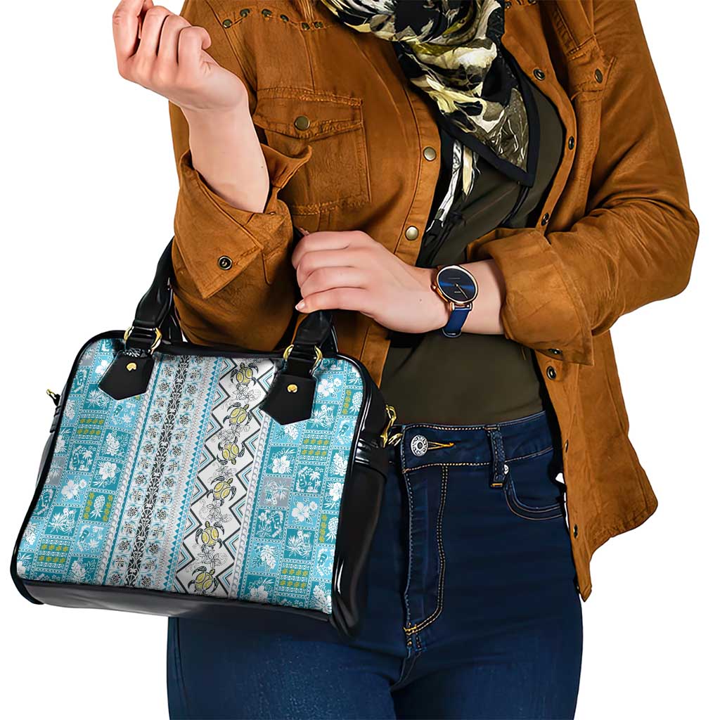Hawaii Makahiki Turtle Shoulder Handbag Blue Tapa Pattern - Polynesian Pride