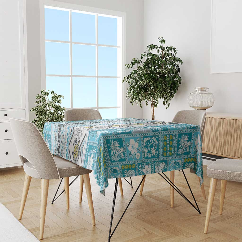 Hawaii Makahiki Turtle Tablecloth Blue Tapa Pattern - Polynesian Pride