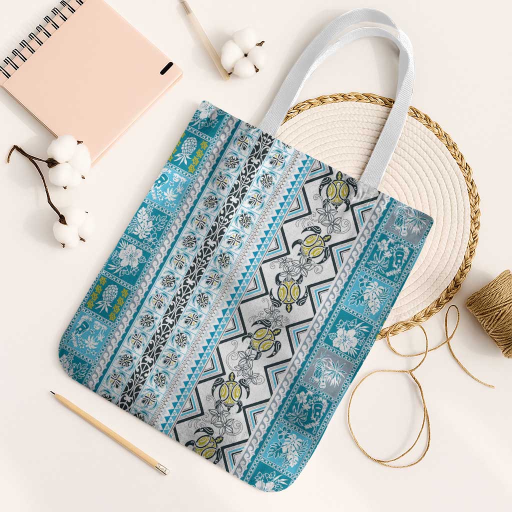 Hawaii Makahiki Turtle Tote Bag Blue Tapa Pattern - Polynesian Pride