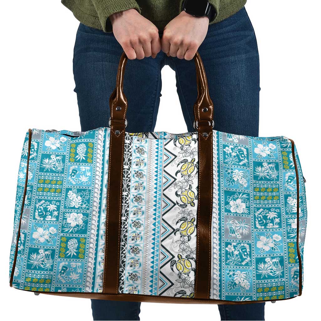Hawaii Makahiki Turtle Travel Bag Blue Tapa Pattern - Polynesian Pride