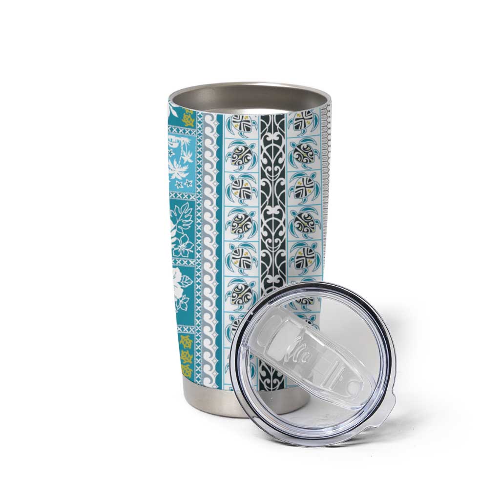 Hawaii Makahiki Turtle Tumbler Cup Blue Tapa Pattern - Polynesian Pride