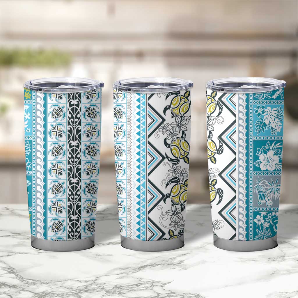 Hawaii Makahiki Turtle Tumbler Cup Blue Tapa Pattern - Polynesian Pride