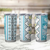 Hawaii Makahiki Turtle Tumbler Cup Blue Tapa Pattern - Polynesian Pride
