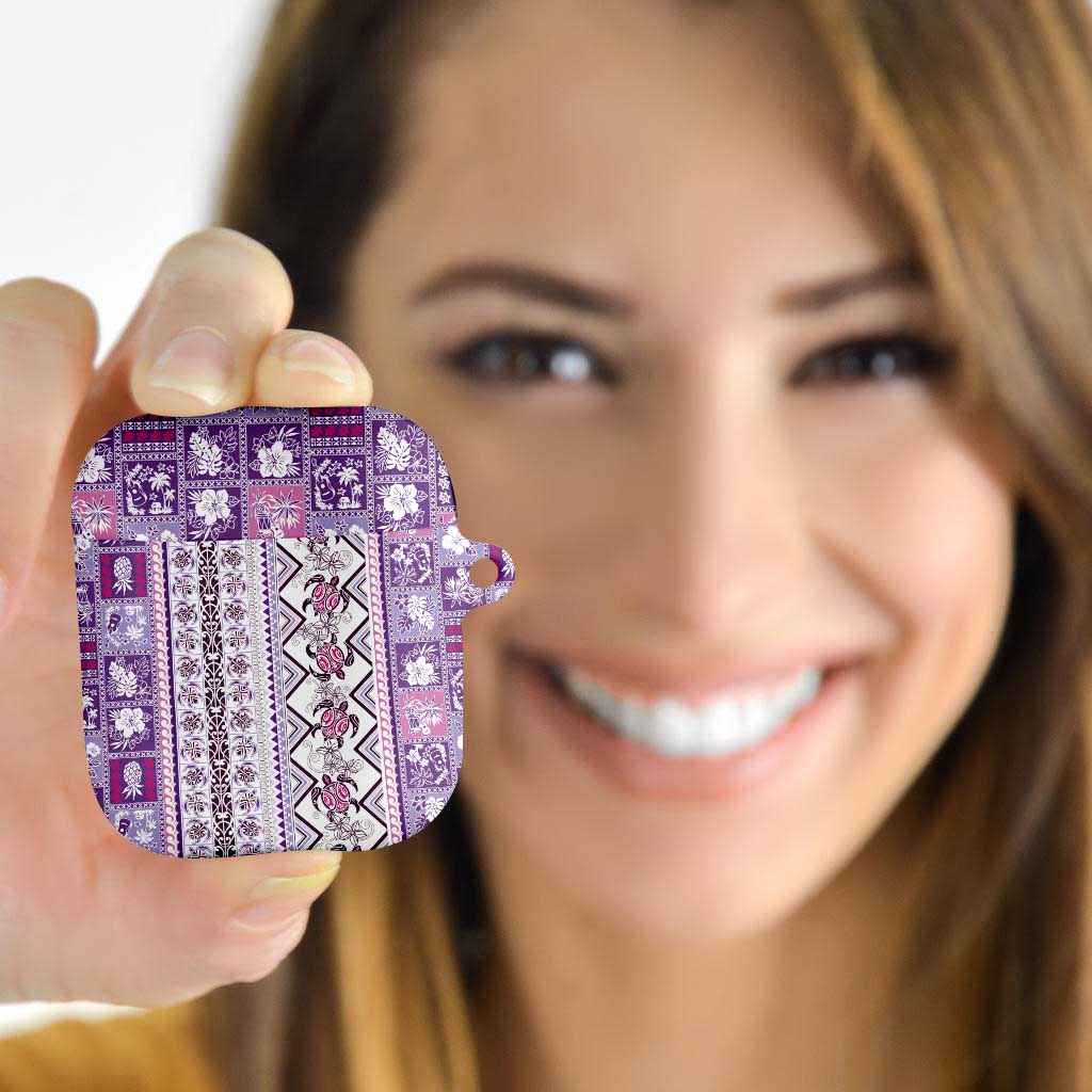 Hawaii Makahiki Turtle AirPods Case Violet Tapa Pattern - Polynesian Pride