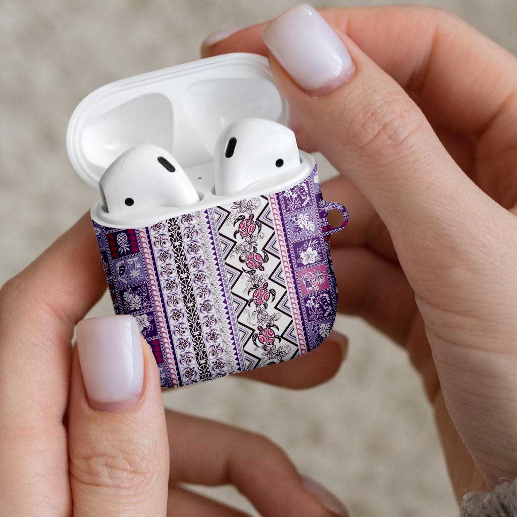 Hawaii Makahiki Turtle AirPods Case Violet Tapa Pattern - Polynesian Pride