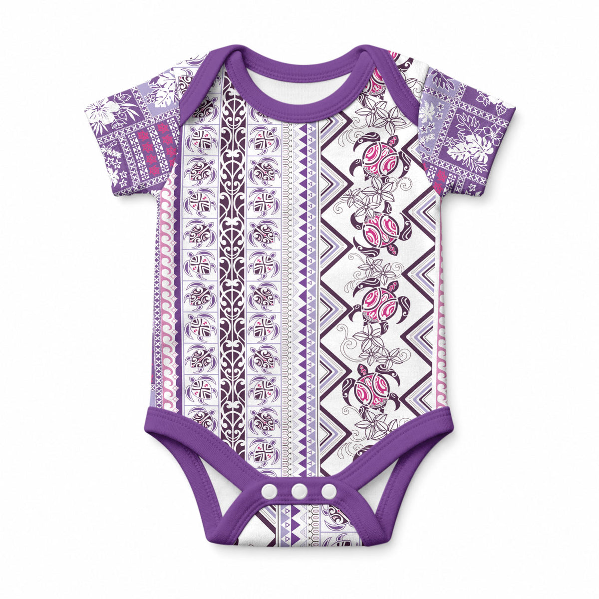 Hawaii Makahiki Turtle Baby Onesie Violet Tapa Pattern LT05 Violet - Polynesian Pride