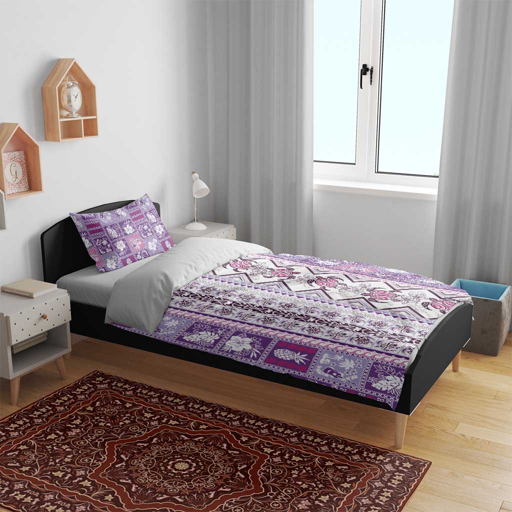 Hawaii Makahiki Turtle Bedding Set Violet Tapa Pattern - Polynesian Pride