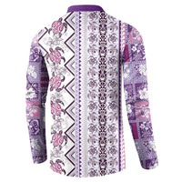 Hawaii Makahiki Turtle Button Sweatshirt Violet Tapa Pattern - Polynesian Pride