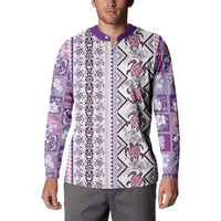 Hawaii Makahiki Turtle Button Sweatshirt Violet Tapa Pattern - Polynesian Pride