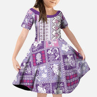 Hawaii Makahiki Turtle Family Matching Off Shoulder Maxi Dress and Hawaiian Shirt Violet Tapa Pattern - Polynesian Pride
