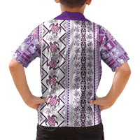 Hawaii Makahiki Turtle Family Matching Puletasi and Hawaiian Shirt Violet Tapa Pattern - Polynesian Pride