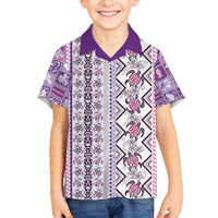 Hawaii Makahiki Turtle Family Matching Puletasi and Hawaiian Shirt Violet Tapa Pattern - Polynesian Pride