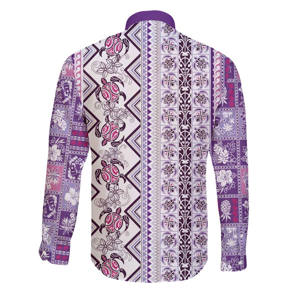 Hawaii Makahiki Turtle Family Matching Summer Maxi Dress and Hawaiian Shirt Violet Tapa Pattern - Polynesian Pride