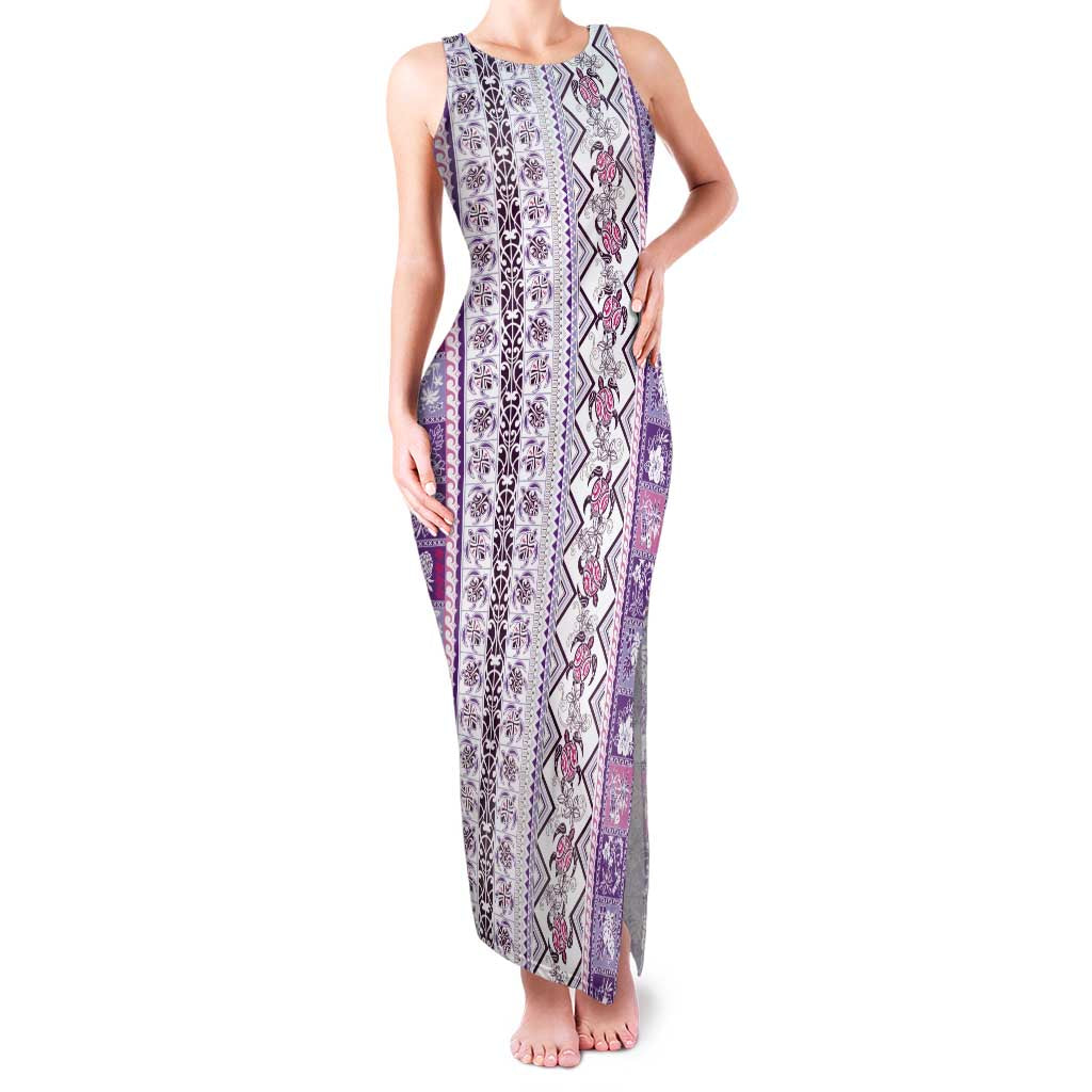 Hawaii Makahiki Turtle Family Matching Tank Maxi Dress and Hawaiian Shirt Violet Tapa Pattern - Polynesian Pride