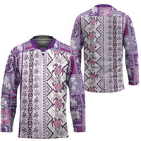 Hawaii Makahiki Turtle Hockey Jersey Violet Tapa Pattern - Polynesian Pride