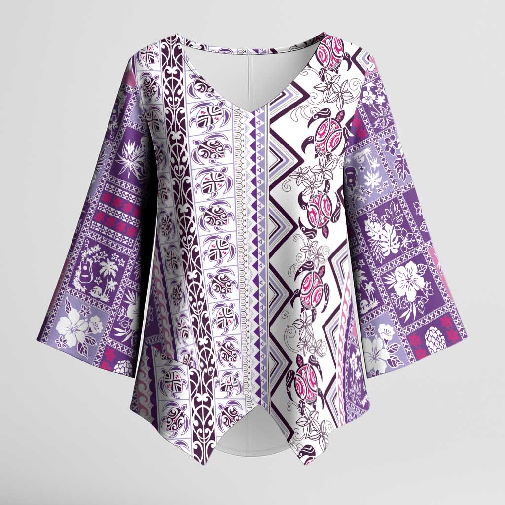 Hawaii Makahiki Turtle Kimono Sleeve Blouse Violet Tapa Pattern - Polynesian Pride