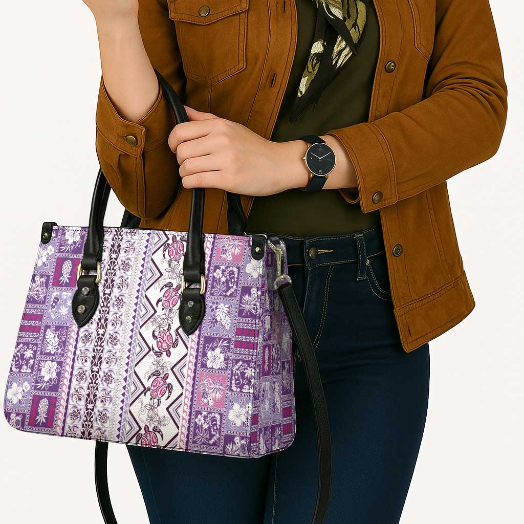 Hawaii Makahiki Turtle Leather Bag Violet Tapa Pattern - Polynesian Pride