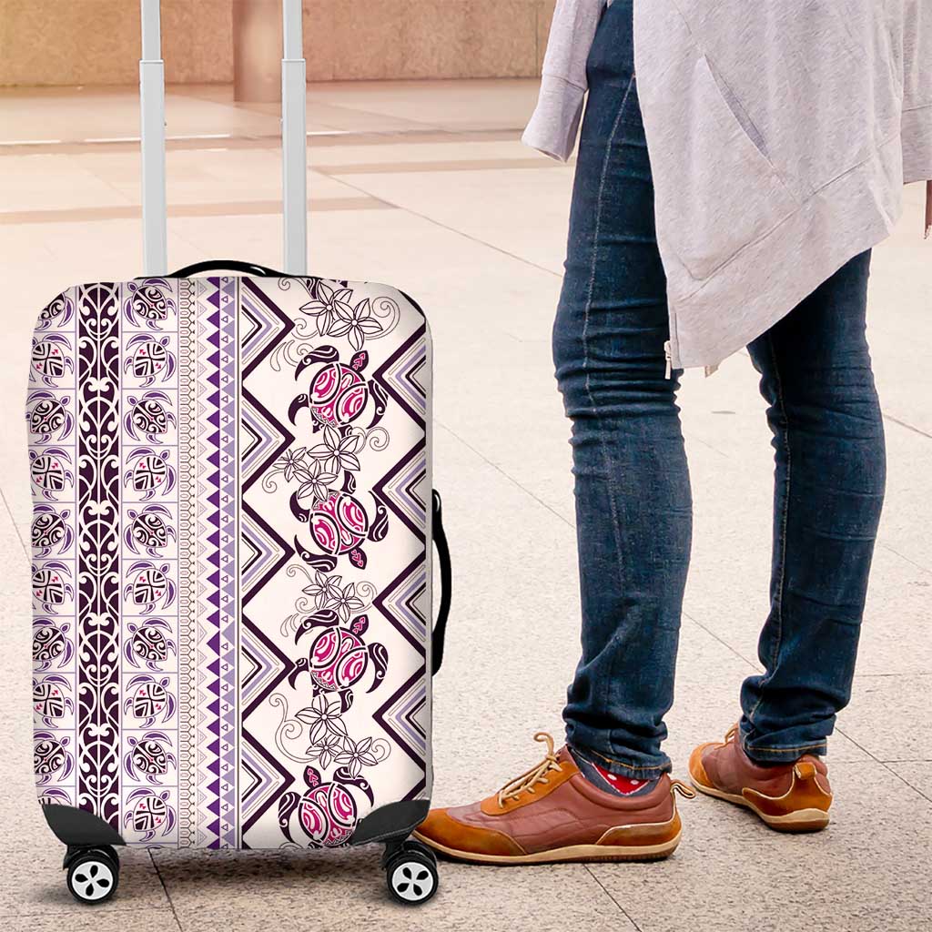 Hawaii Makahiki Turtle Luggage Cover Violet Tapa Pattern - Polynesian Pride