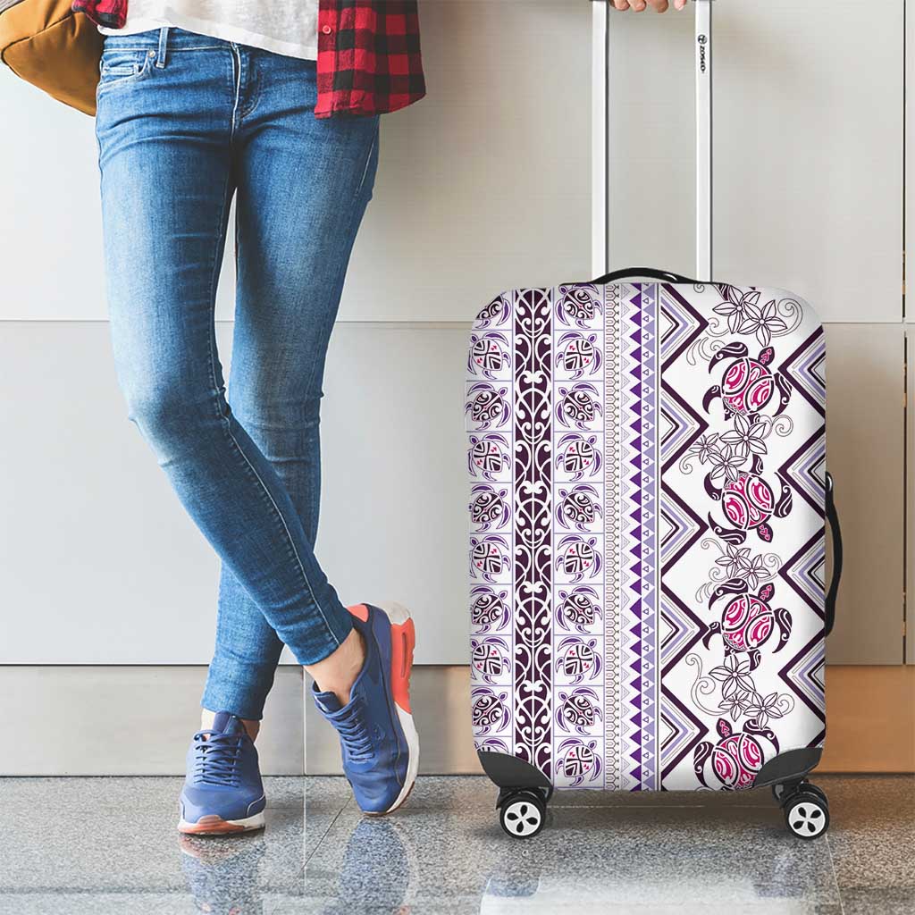 Hawaii Makahiki Turtle Luggage Cover Violet Tapa Pattern - Polynesian Pride