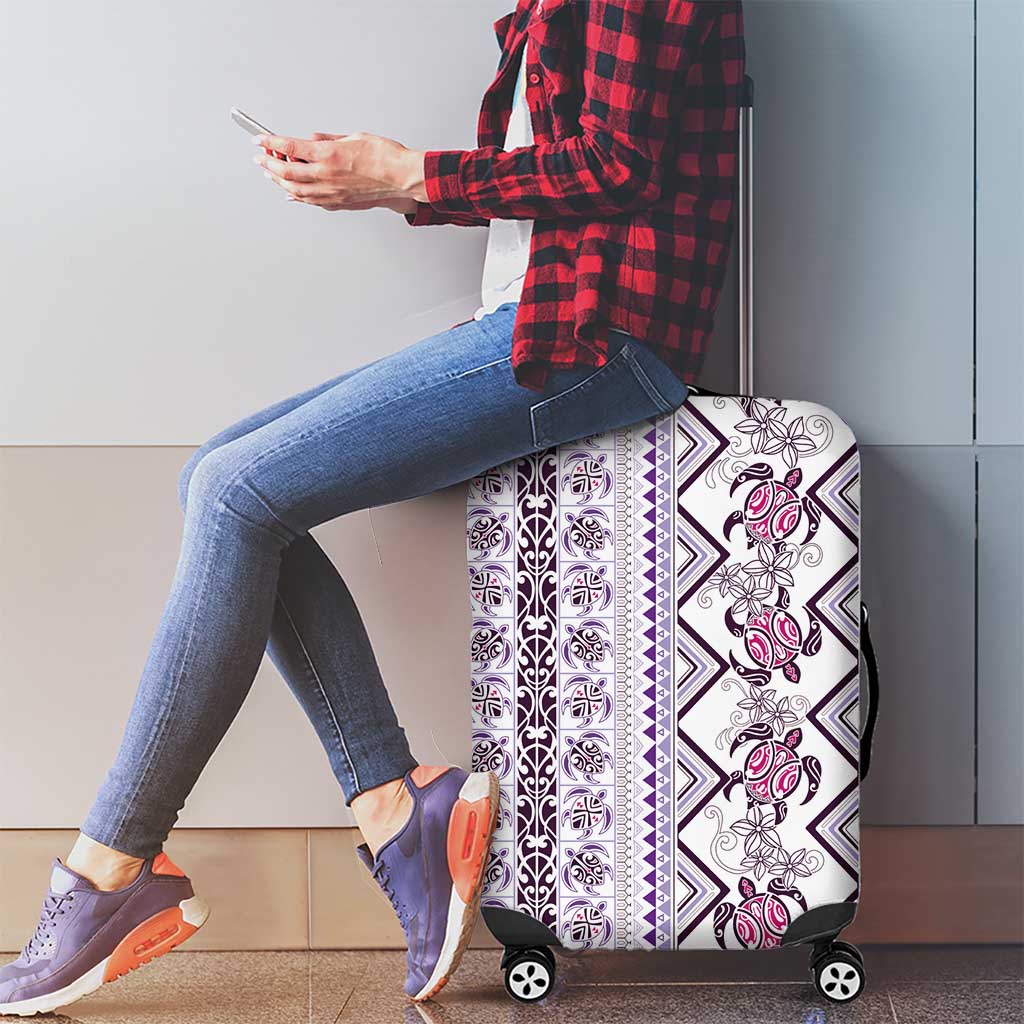 Hawaii Makahiki Turtle Luggage Cover Violet Tapa Pattern - Polynesian Pride