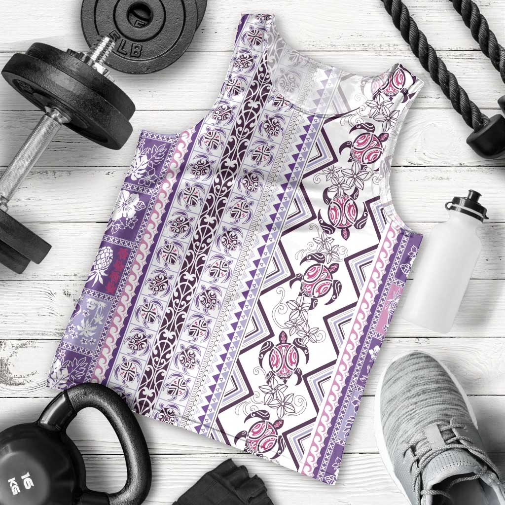 Hawaii Makahiki Turtle Men Tank Top Violet Tapa Pattern - Polynesian Pride